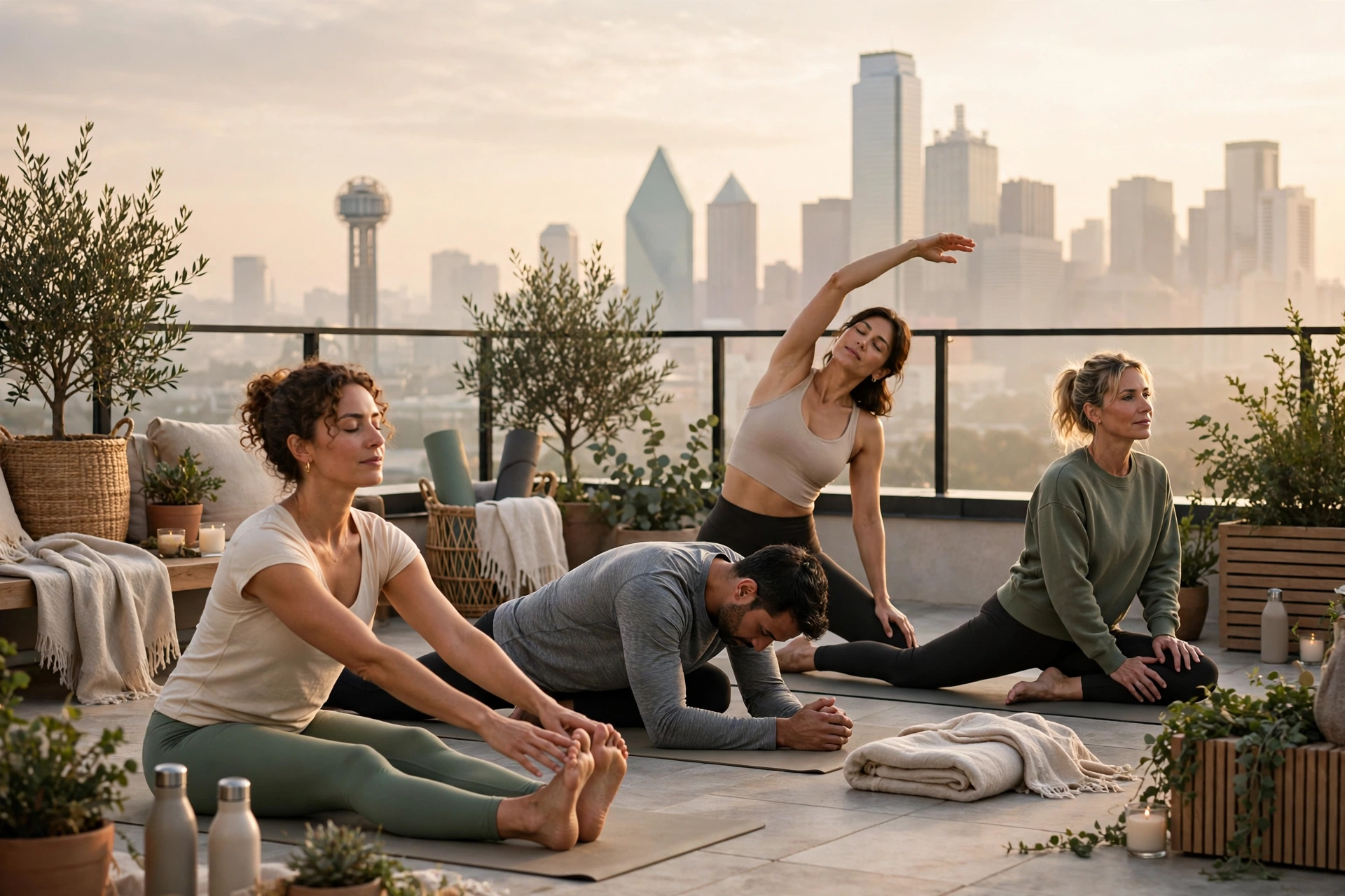 A calm wellness space in warm light